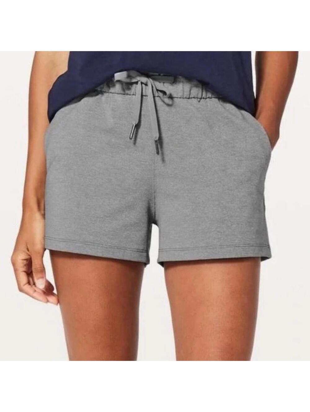 LULULEMON On The Fly Gray Shorts Drawstring With Front  pockets Size 2 EUC